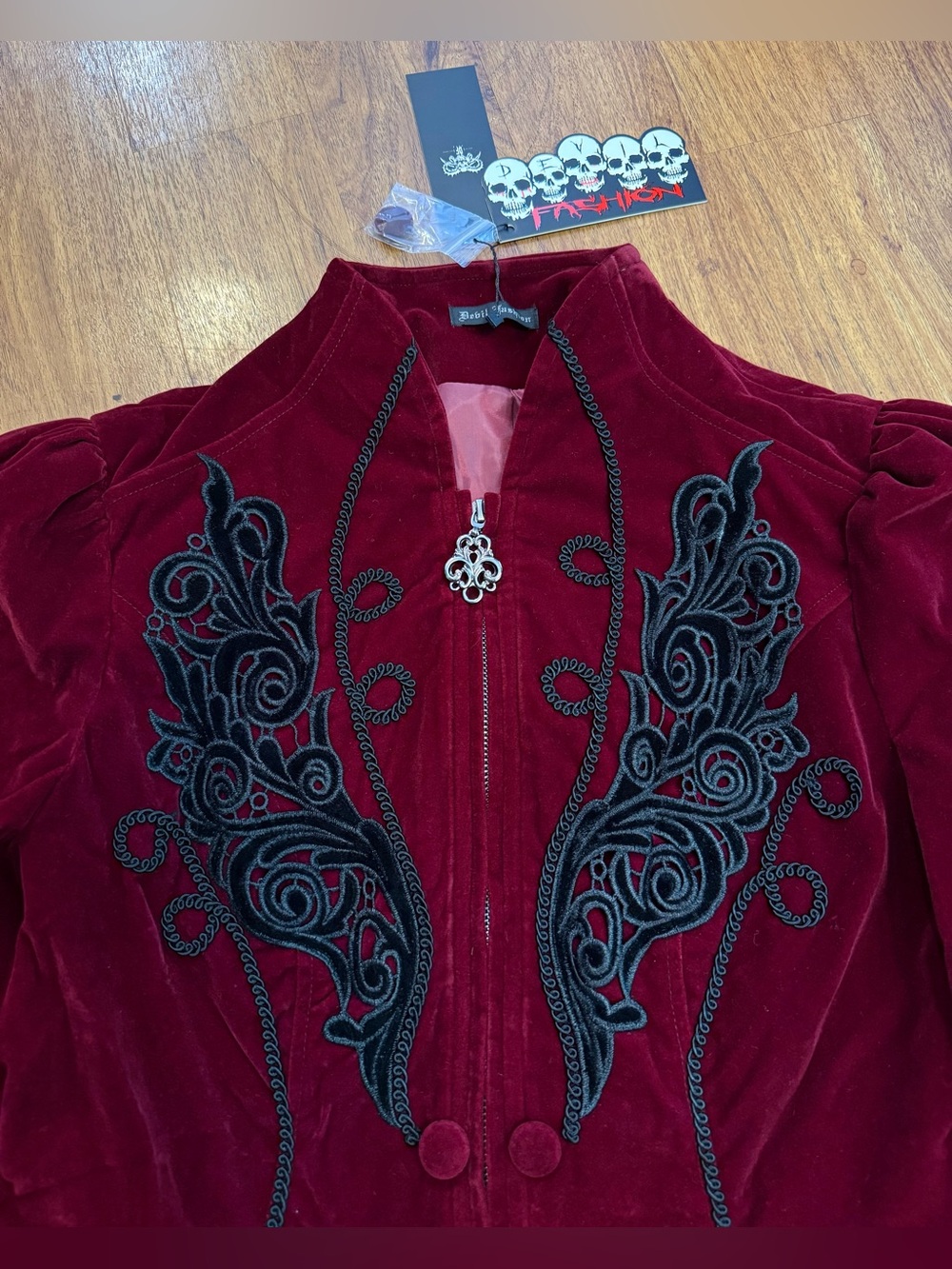 Devil Fashion Jacket Goth Suede Velvet Tripp Style Dungeon NWT Women’s wine L - Picture 2 of 9